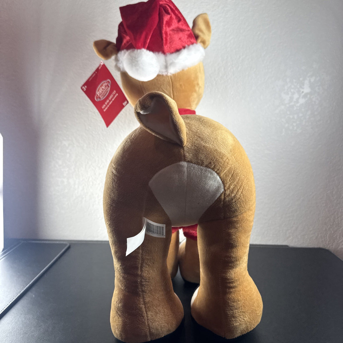 NWT 2016 Gemmy 22-inch Rudolph the Red-Nosed Reindeer standing plush door greeter wearing a houndstooth sweater.