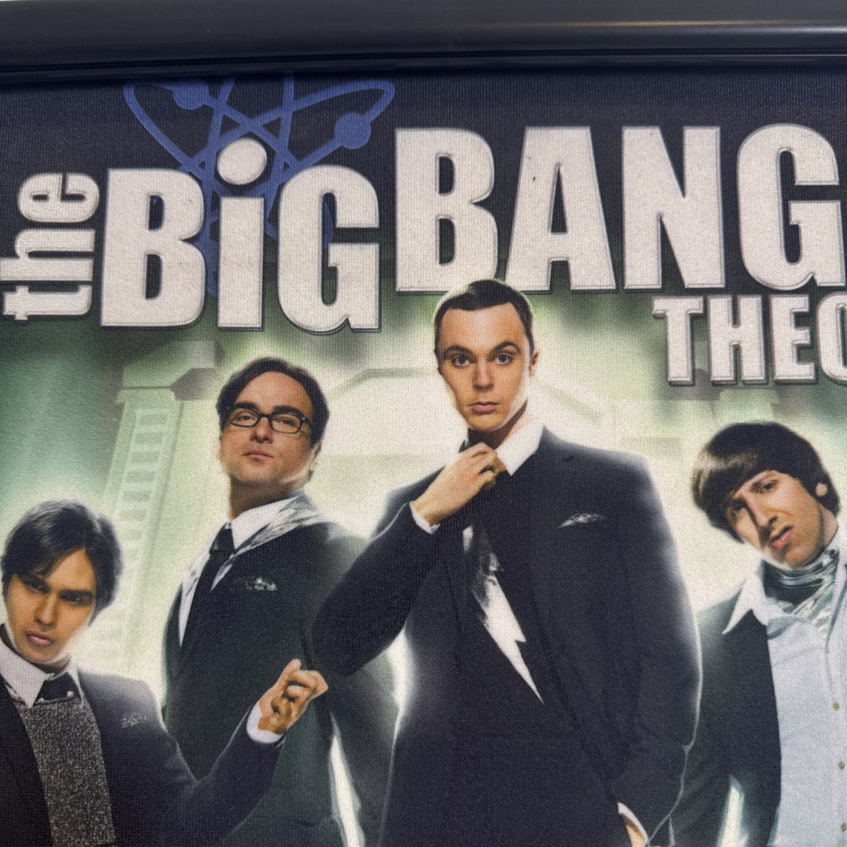 Official The Big Bang Theory retro sci-fi promo fabric wall scroll poster featuring original core cast, 21x15 inches.