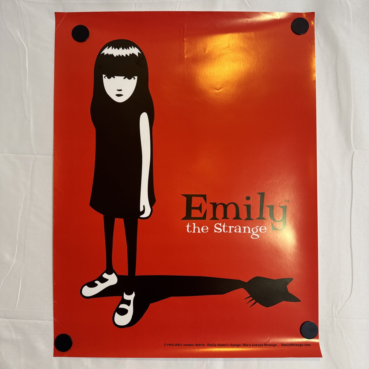 Original 2001 Emily the Strange red wall poster by Cosmic Debris, 18x24 inches.