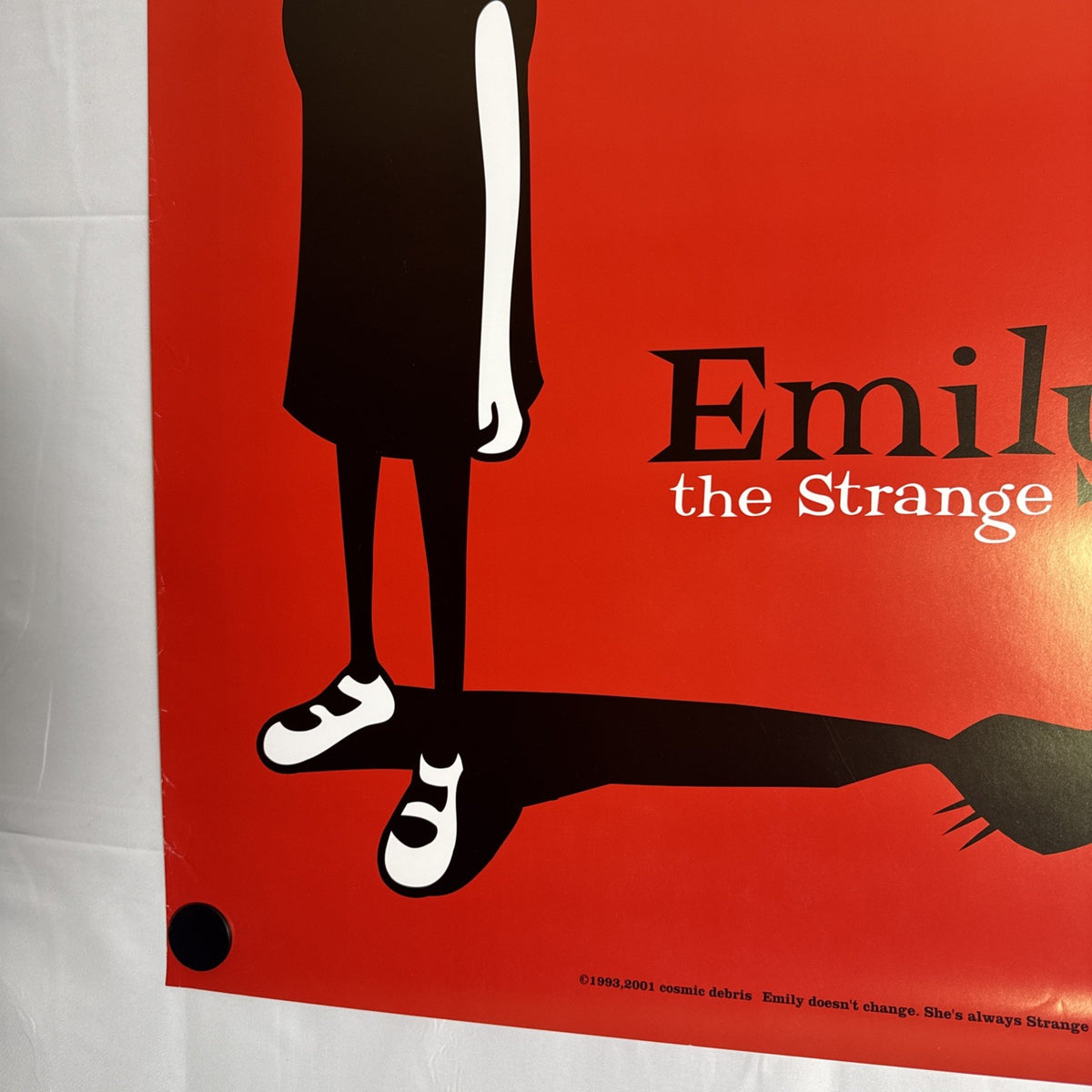 Original 2001 Emily the Strange red wall poster by Cosmic Debris, 18x24 inches.