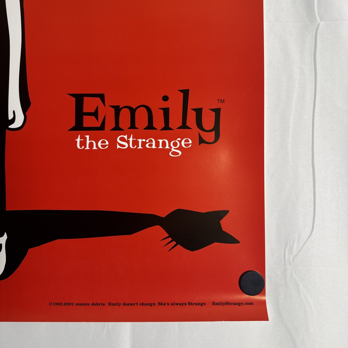 Original 2001 Emily the Strange red wall poster by Cosmic Debris, 18x24 inches.