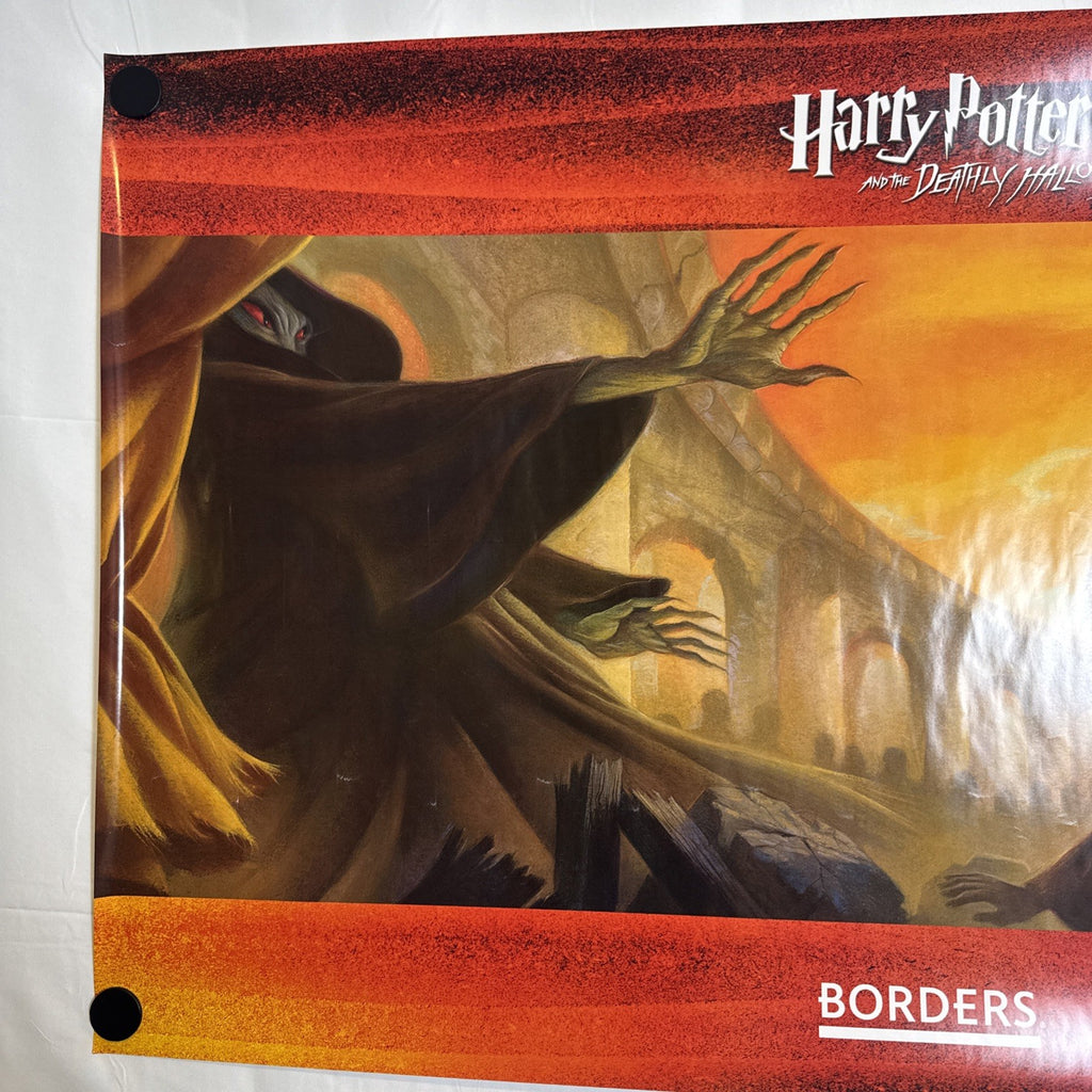 Original 2007 Harry Potter Deathly Hallows Borders bookstore midnight release poster featuring Mary GrandPré artwork, 22x36