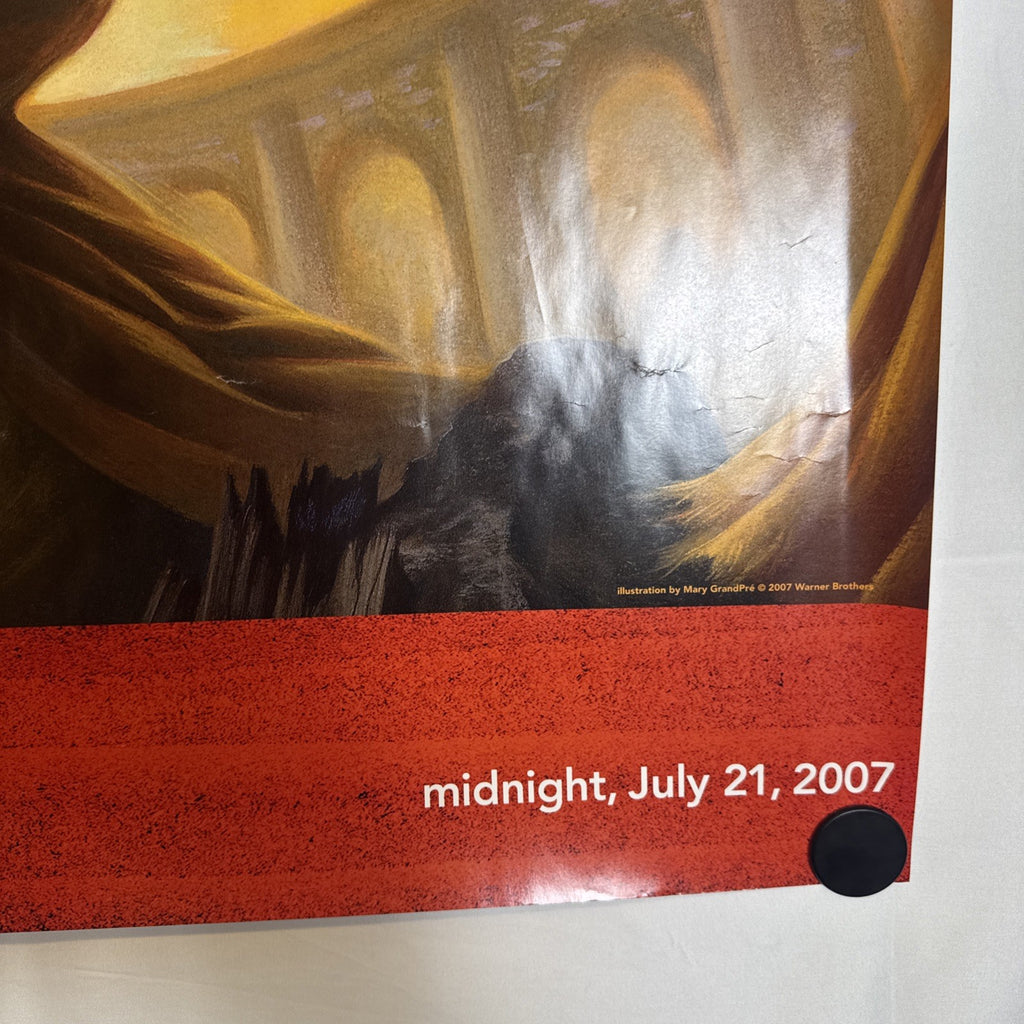 Original 2007 Harry Potter Deathly Hallows Borders bookstore midnight release poster featuring Mary GrandPré artwork, 22x36