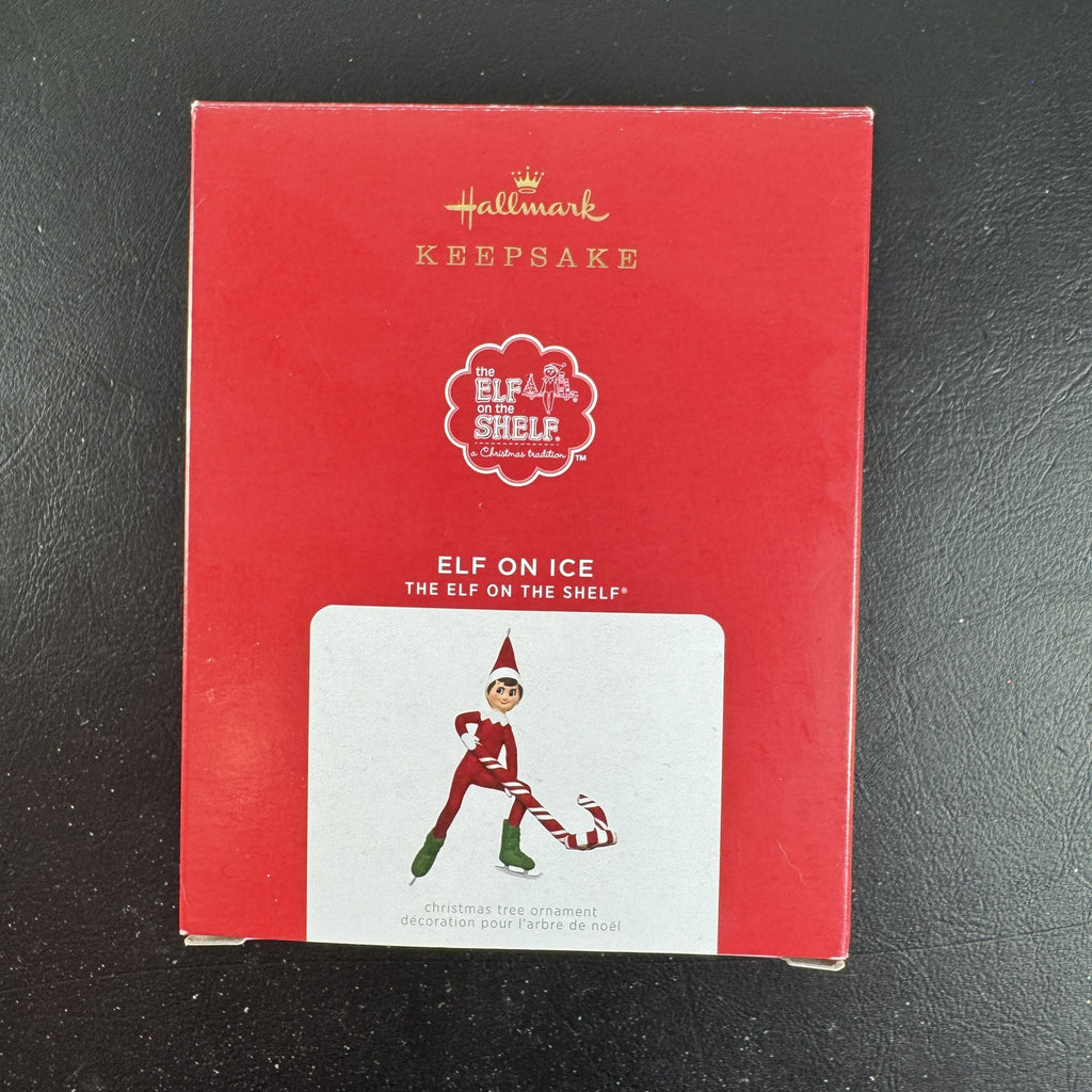 Hallmark Keepsake 2021 Elf on the Shelf ice skating Christmas ornament holding a peppermint candy cane in original box
