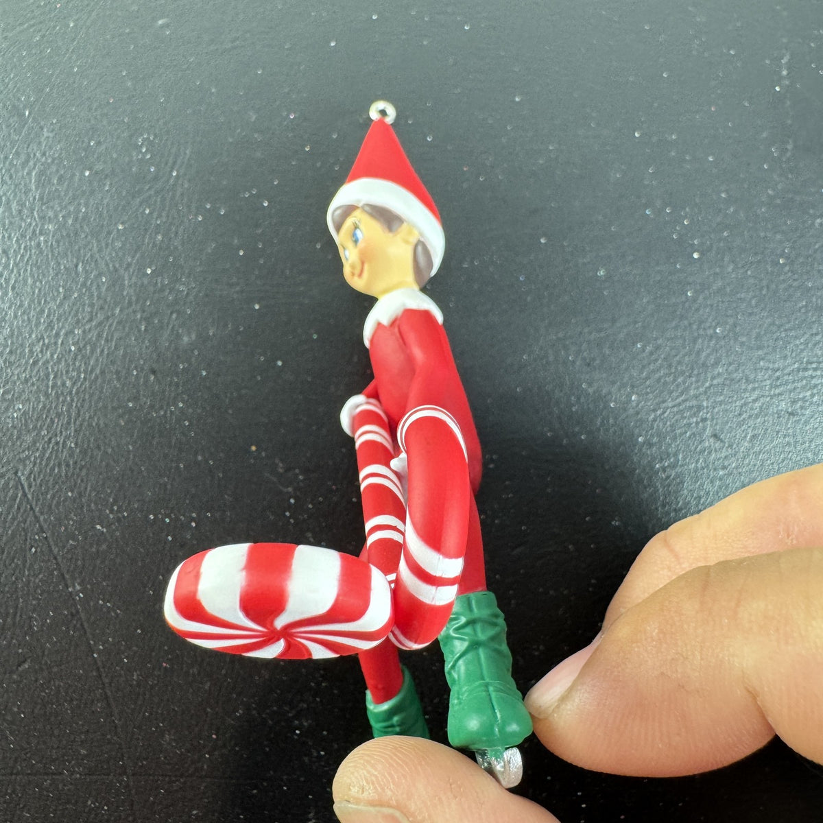 Hallmark Keepsake 2021 Elf on the Shelf ice skating Christmas ornament holding a peppermint candy cane in original box