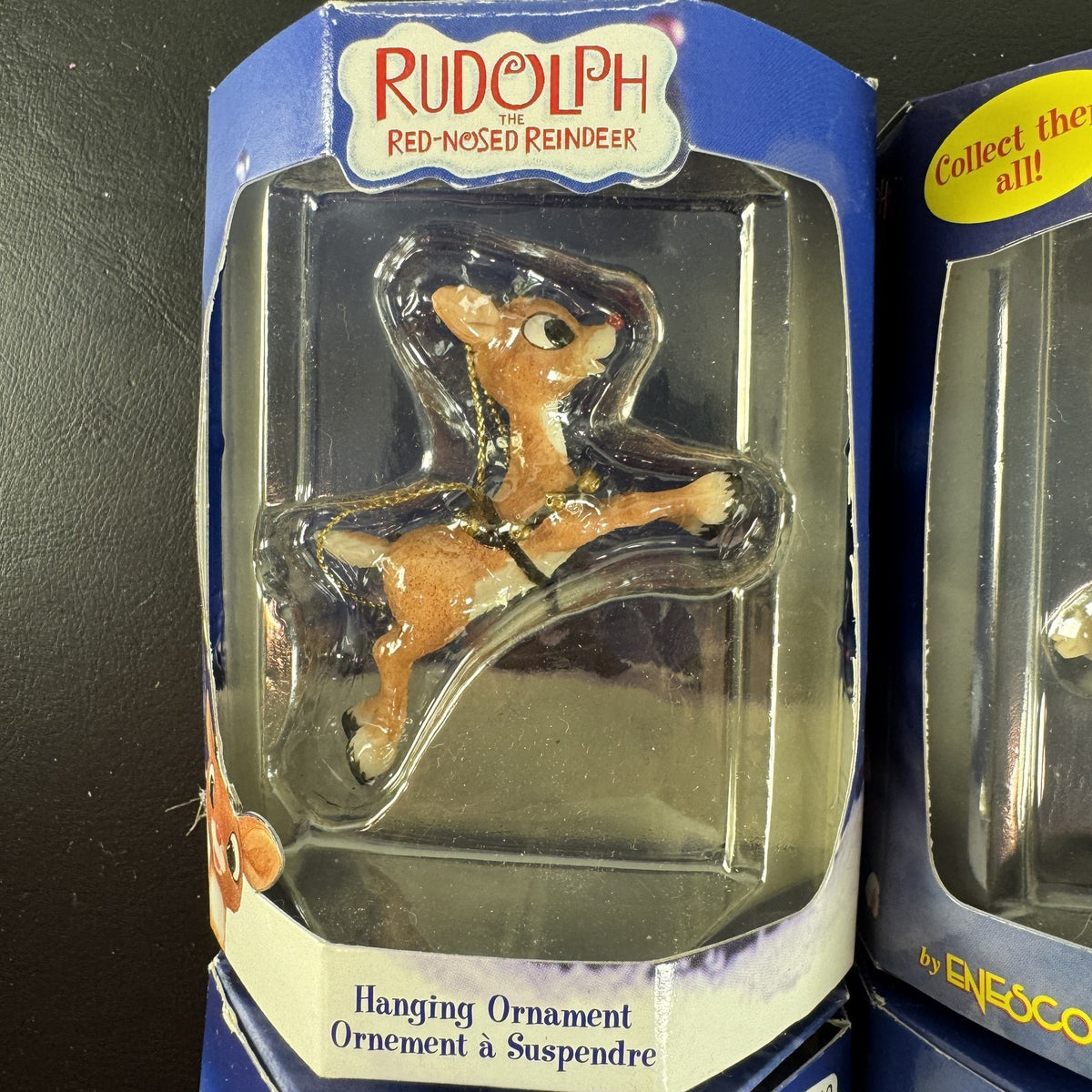 Enesco 2000 Rudolph the Red-Nosed Reindeer set of four Christmas ornaments in original display boxes.