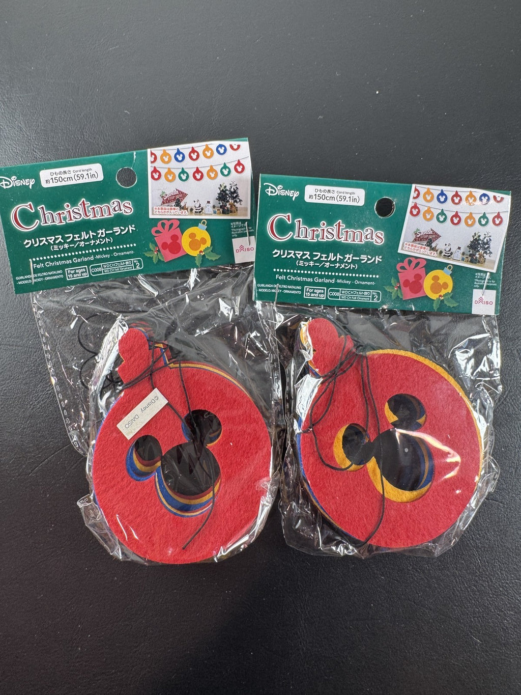 Disney Daiso Mickey Mouse felt red Christmas garland set of 2 hanging holiday ornament cutouts