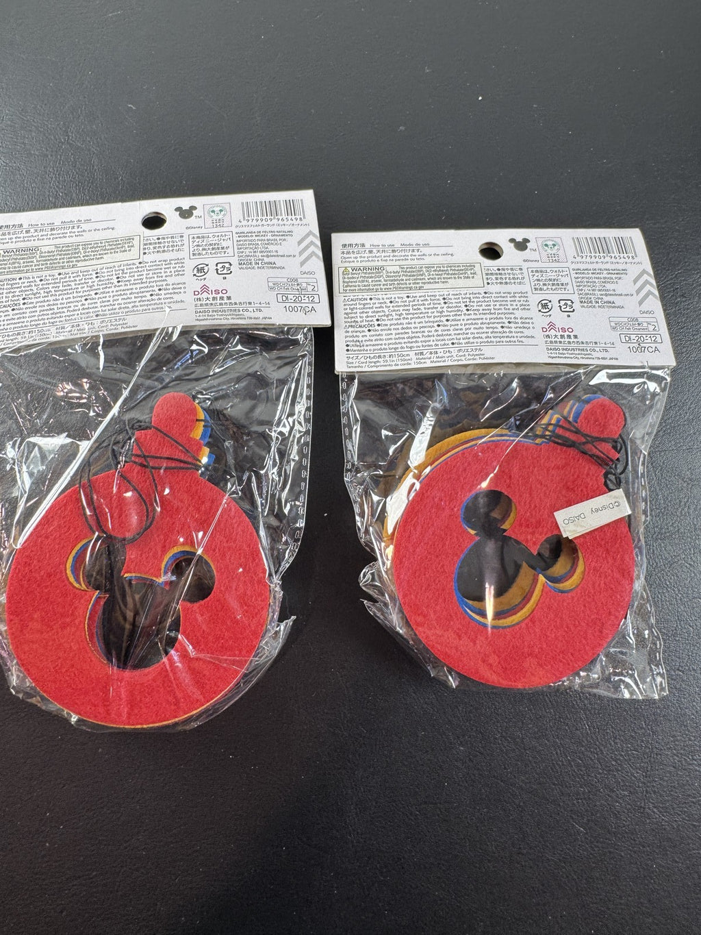 Disney Daiso Mickey Mouse felt red Christmas garland set of 2 hanging holiday ornament cutouts