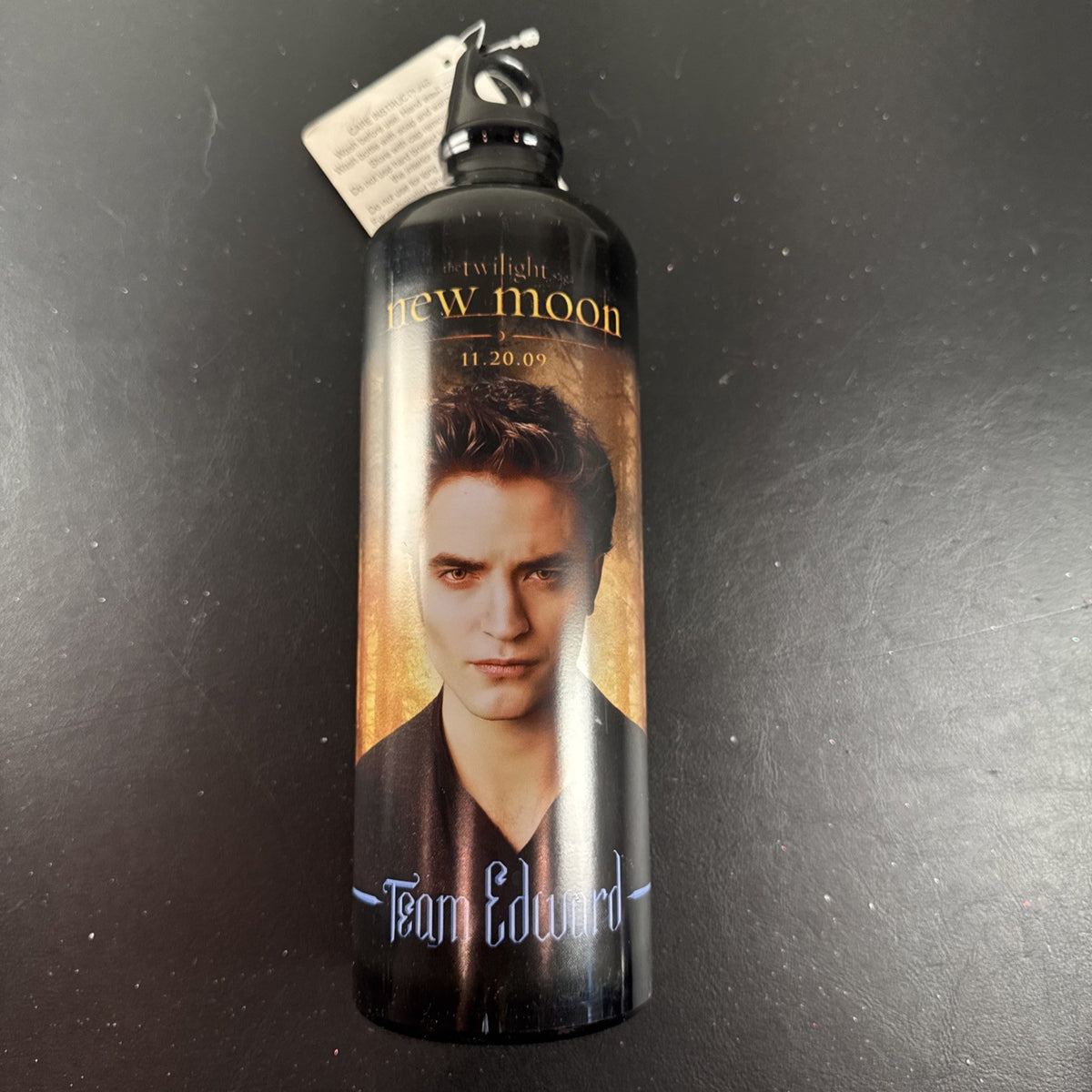 Official Twilight Team Edward aluminum water bottle with Edward Cullen graphic print, brand new with tags attached.