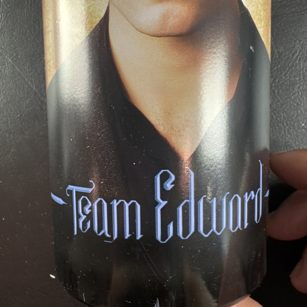 Official Twilight Team Edward aluminum water bottle with Edward Cullen graphic print, brand new with tags attached.