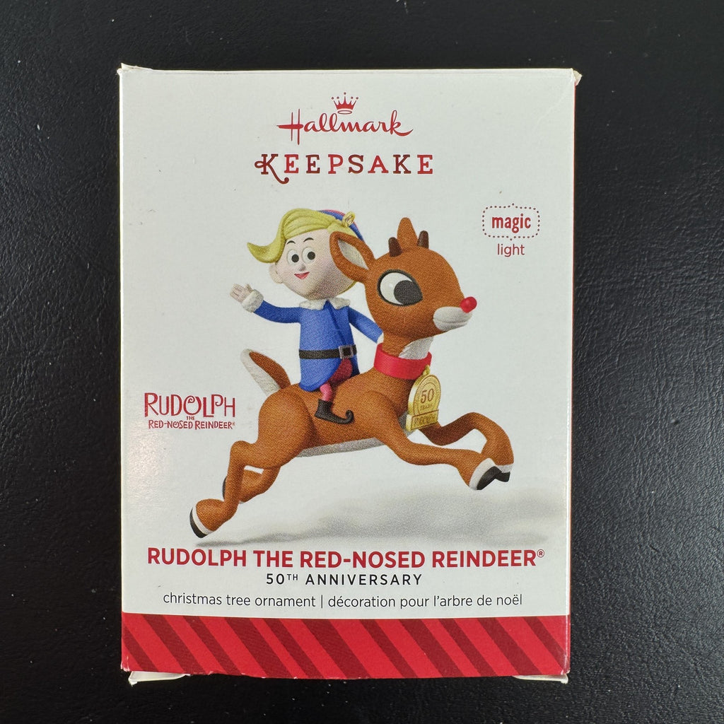 Hallmark Keepsake Rudolph and Hermey 50th anniversary light-up Christmas ornament in original box