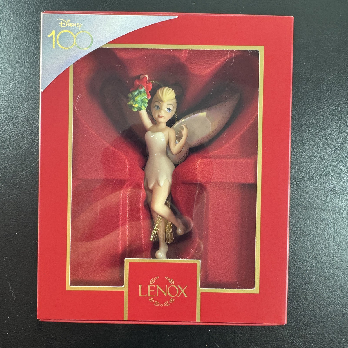 Lenox Disney 100 Tinker Bell mistletoe fairy porcelain Christmas ornament in box