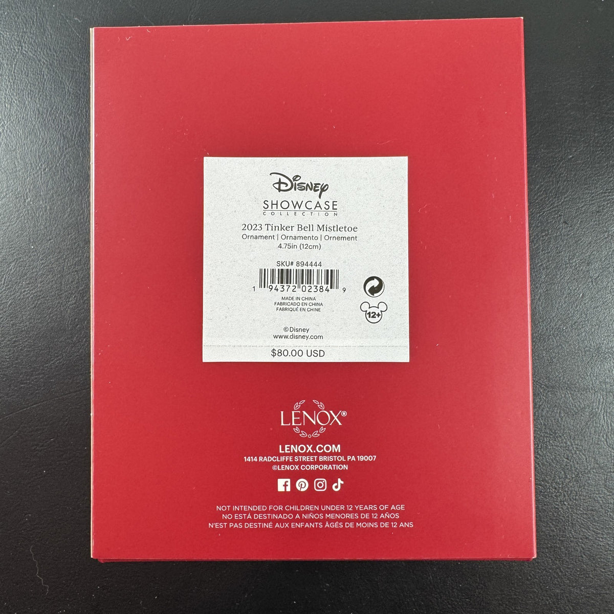 Lenox Disney 100 Tinker Bell mistletoe fairy porcelain Christmas ornament in box