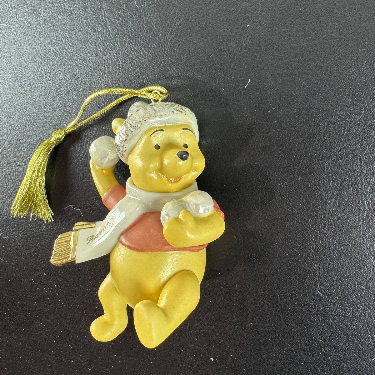 Lenox Disney Showcase Winnie the Pooh Winter Fun porcelain ornament personalized with Aaron in original box