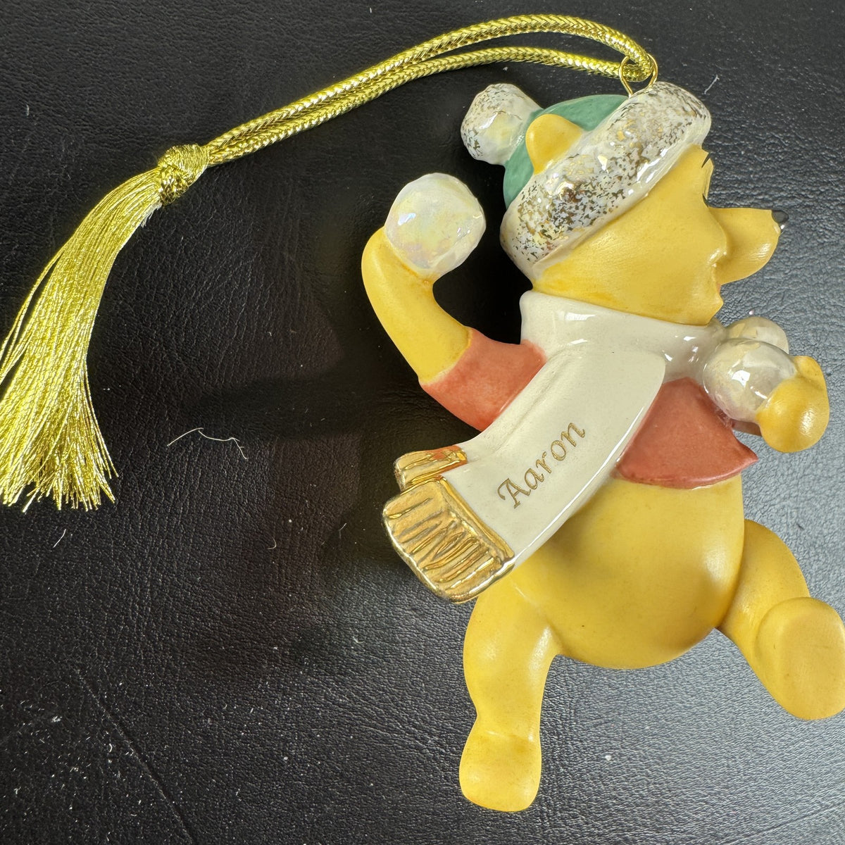 Lenox Disney Showcase Winnie the Pooh Winter Fun porcelain ornament personalized with Aaron in original box