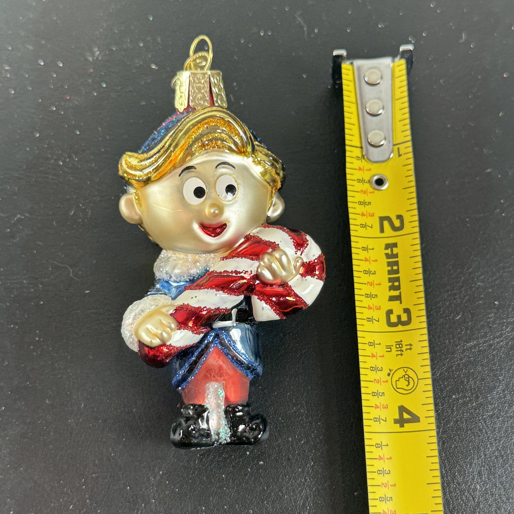 Old World Christmas Hermey the Misfit Elf hand blown glass ornament holding candy cane with original box
