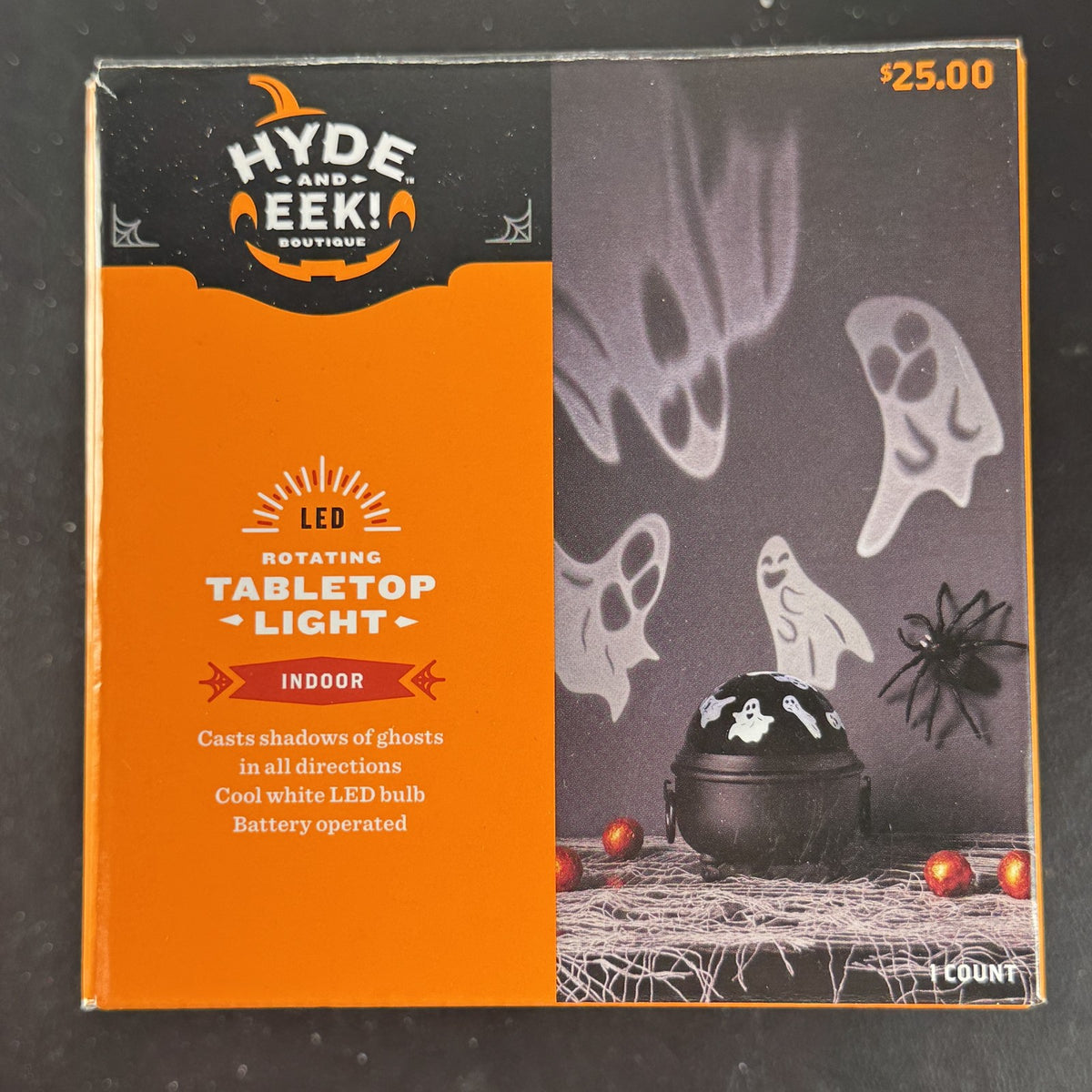 Hyde and EEK Boutique black cauldron LED rotating tabletop light casting ghost shadows