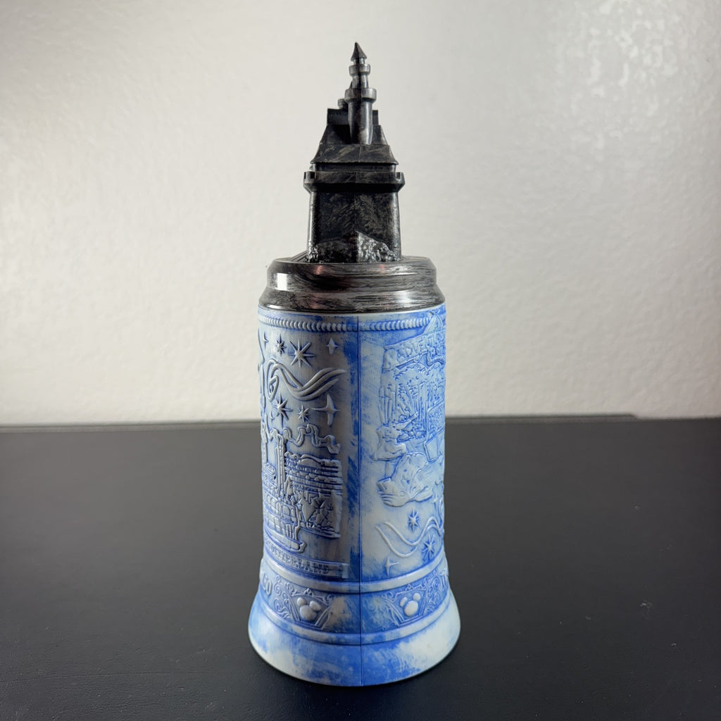 Disney Parks Disneyland 60th Anniversary ceramic lidded beer stein featuring Sleeping Beauty Castle top