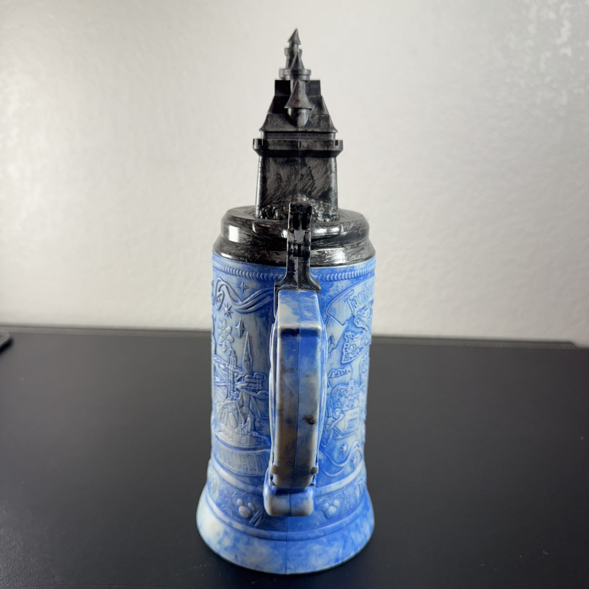 Disney Parks Disneyland 60th Anniversary ceramic lidded beer stein featuring Sleeping Beauty Castle top