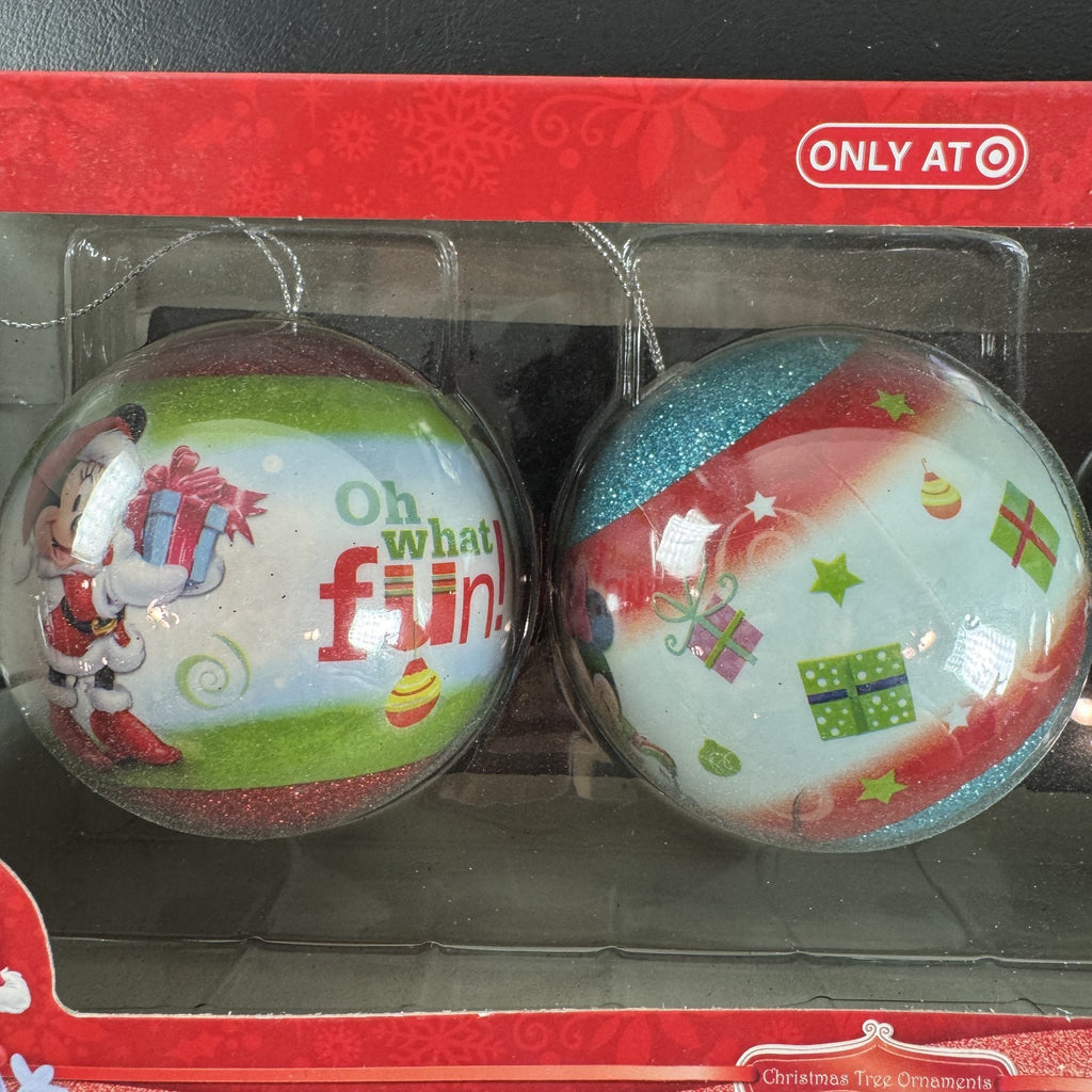 Hallmark Disney Mickey and Minnie Mouse Christmas ball ornaments set of 3 in original unopened 2015 packaging.