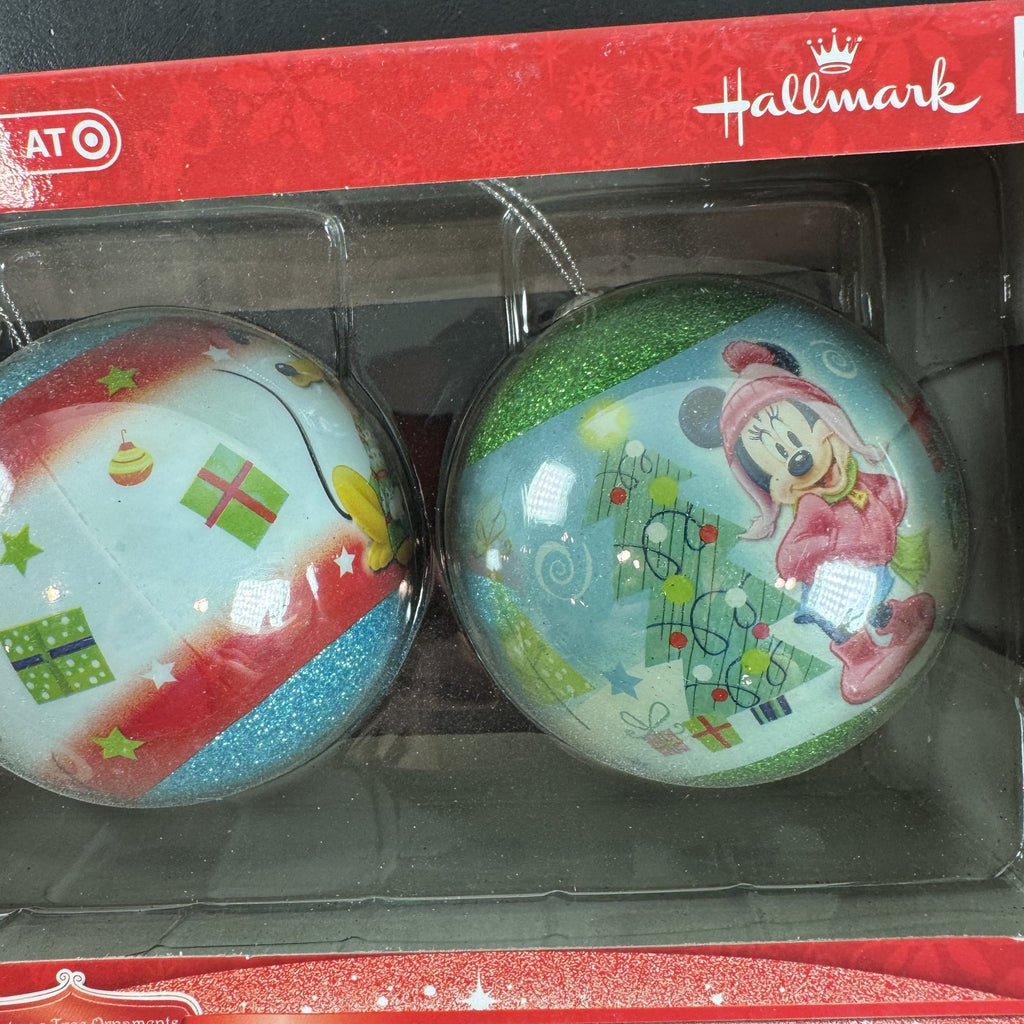 Hallmark Disney Mickey and Minnie Mouse Christmas ball ornaments set of 3 in original unopened 2015 packaging.