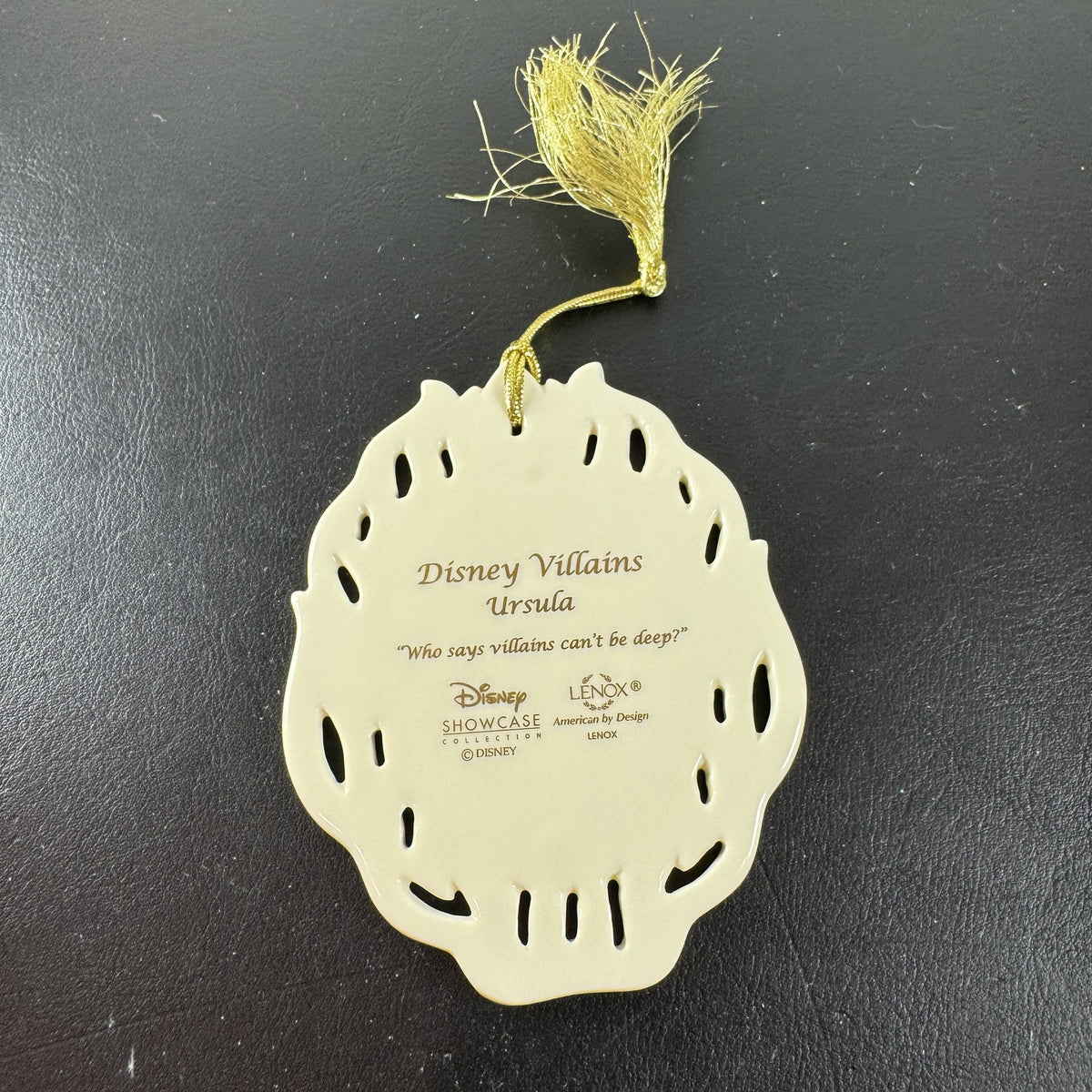 Lenox Disney Showcase Collection 4-inch Ursula hanging Christmas ornament shown in its original packaging box.