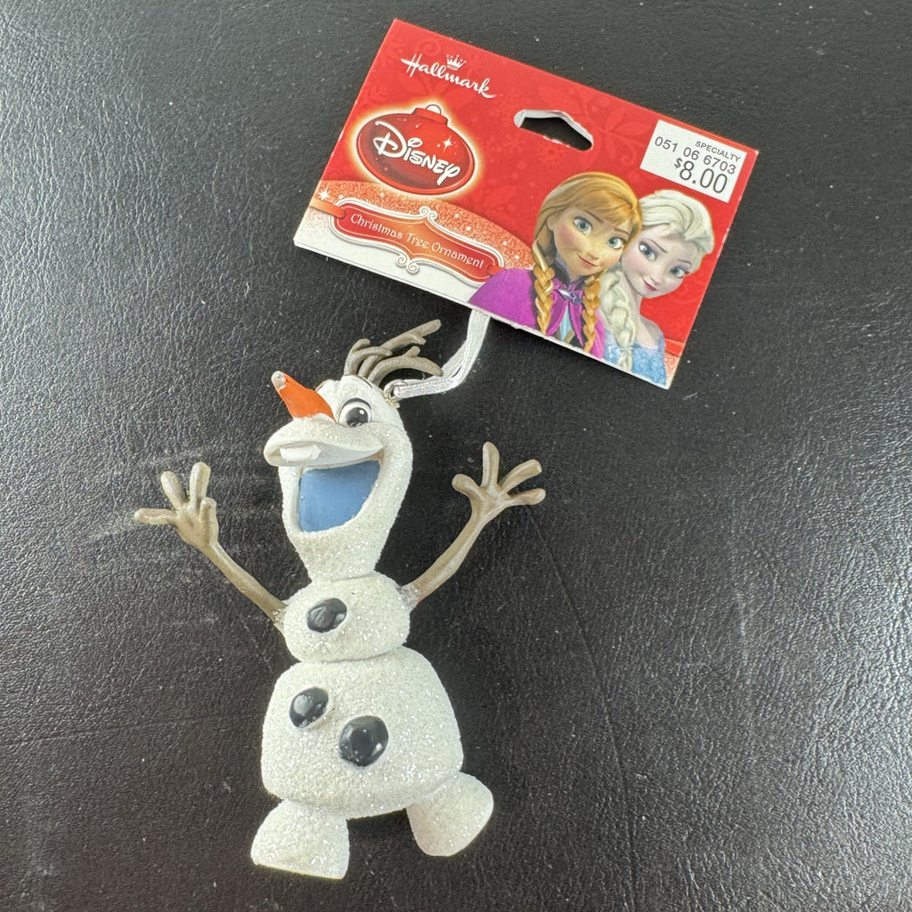Hallmark 2015 Disney Frozen Olaf glitter resin Christmas tree ornament with original hang tag attached.