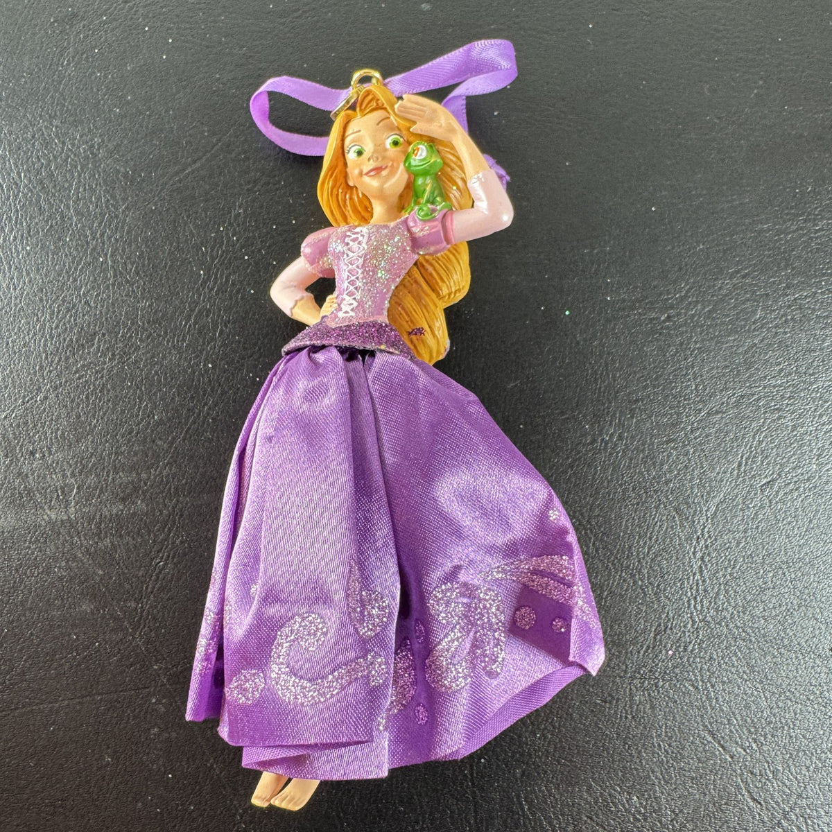 Disney Rapunzel and Pascal resin Christmas ornament with purple satin dress and glitter details