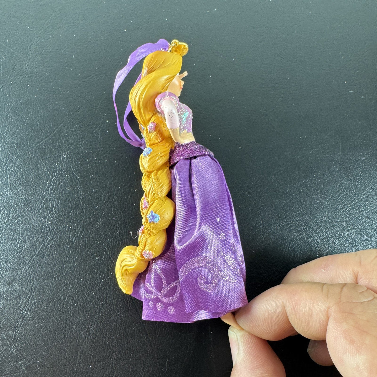 Disney Rapunzel and Pascal resin Christmas ornament with purple satin dress and glitter details