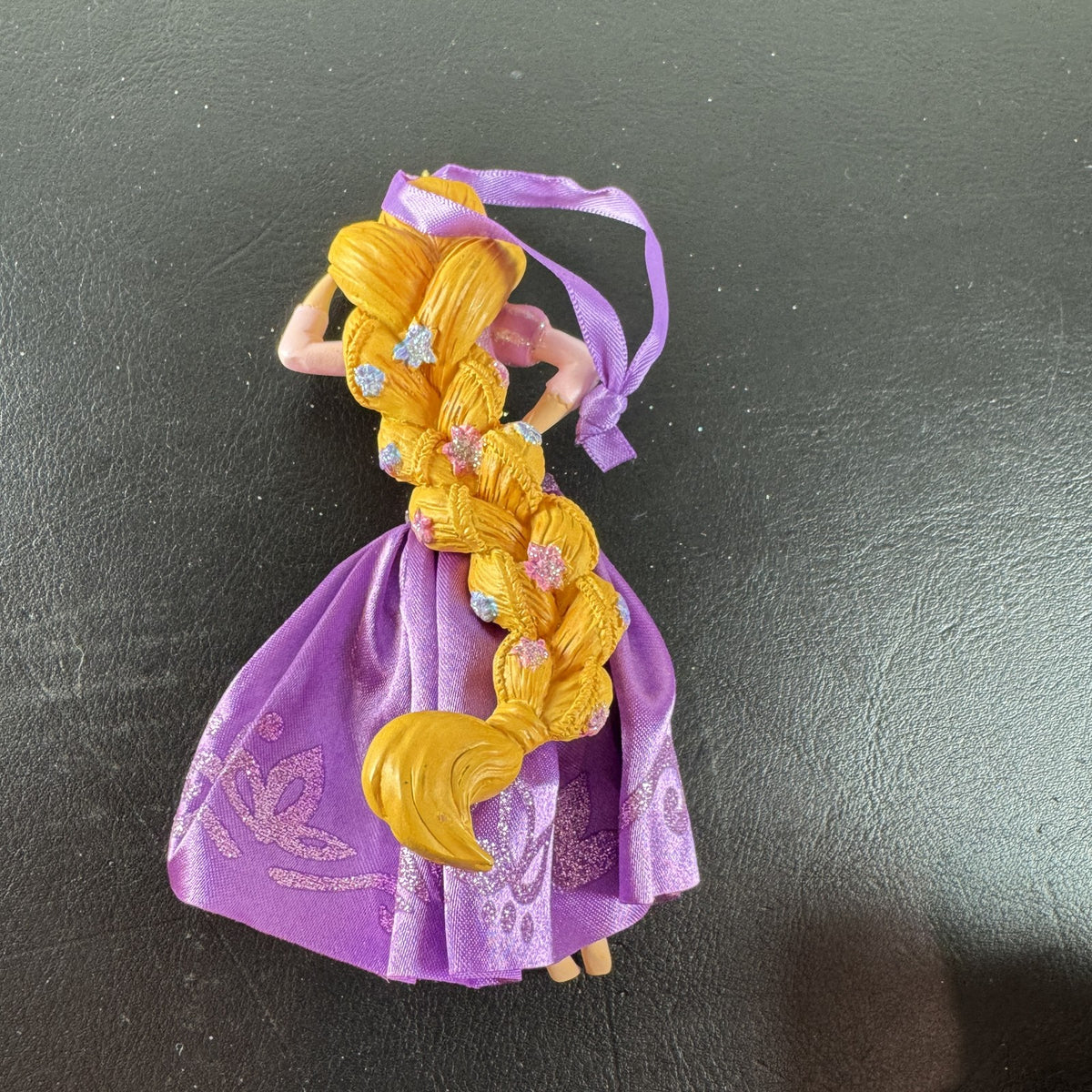 Disney Rapunzel and Pascal resin Christmas ornament with purple satin dress and glitter details