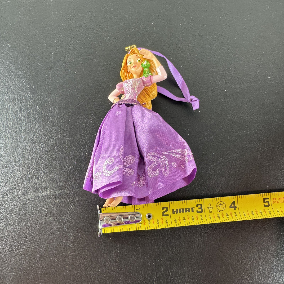 Disney Rapunzel and Pascal resin Christmas ornament with purple satin dress and glitter details