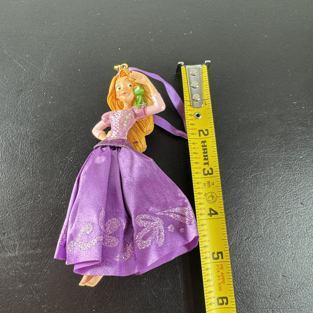 Disney Rapunzel and Pascal resin Christmas ornament with purple satin dress and glitter details