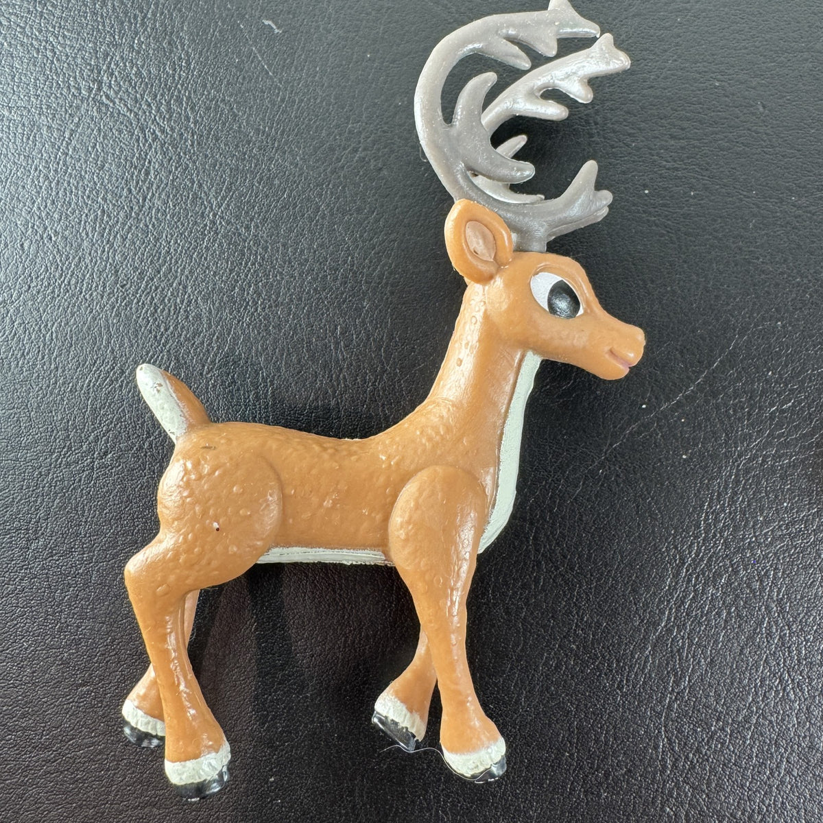 Vintage set of 3 molded plastic Christmas ornaments featuring Rudolph the Red-Nosed Reindeer, Hermey, and Clarice.