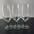 Set of 3 vintage Luminarc French wine glasses with emerald green stems and clear tulip bowls