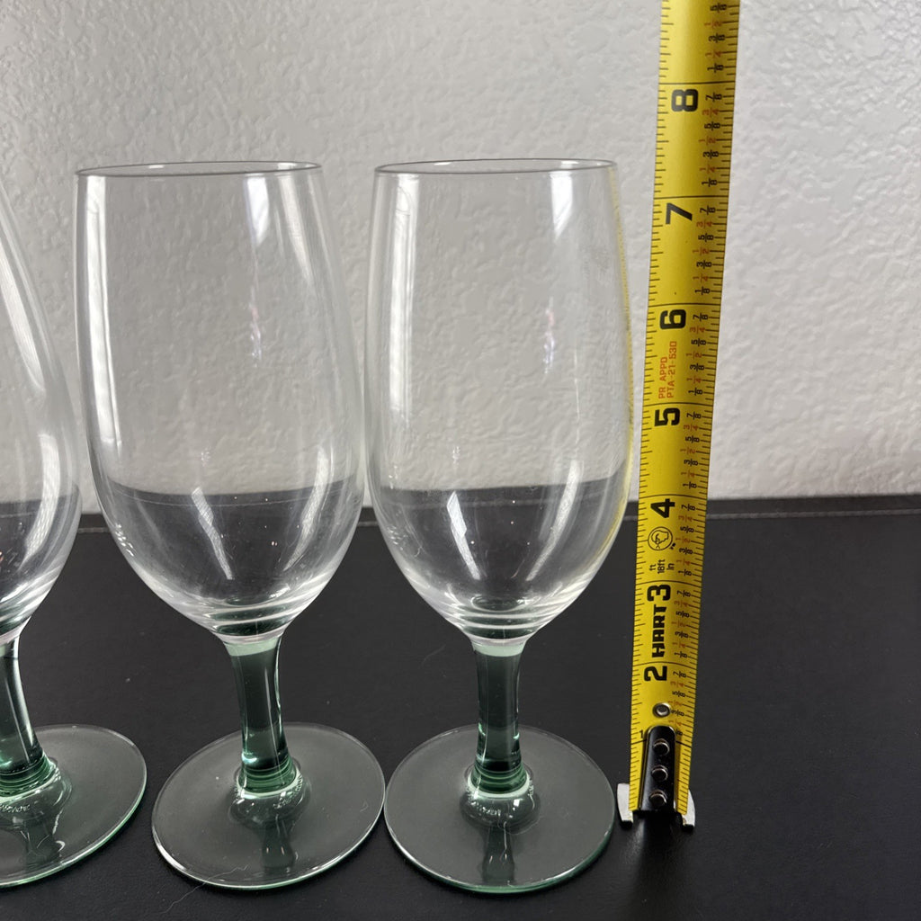 Set of 3 vintage Luminarc French wine glasses with emerald green stems and clear tulip bowls