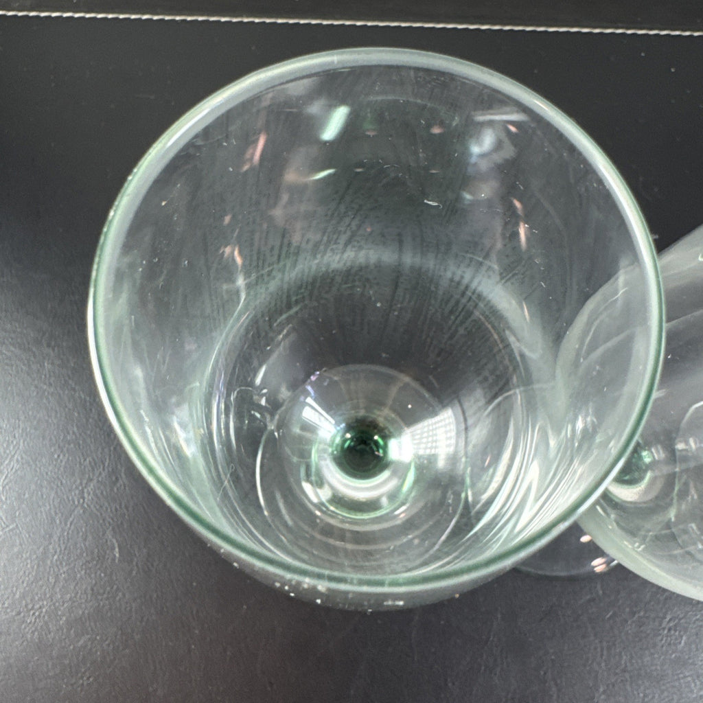 Set of 3 vintage Luminarc French wine glasses with emerald green stems and clear tulip bowls