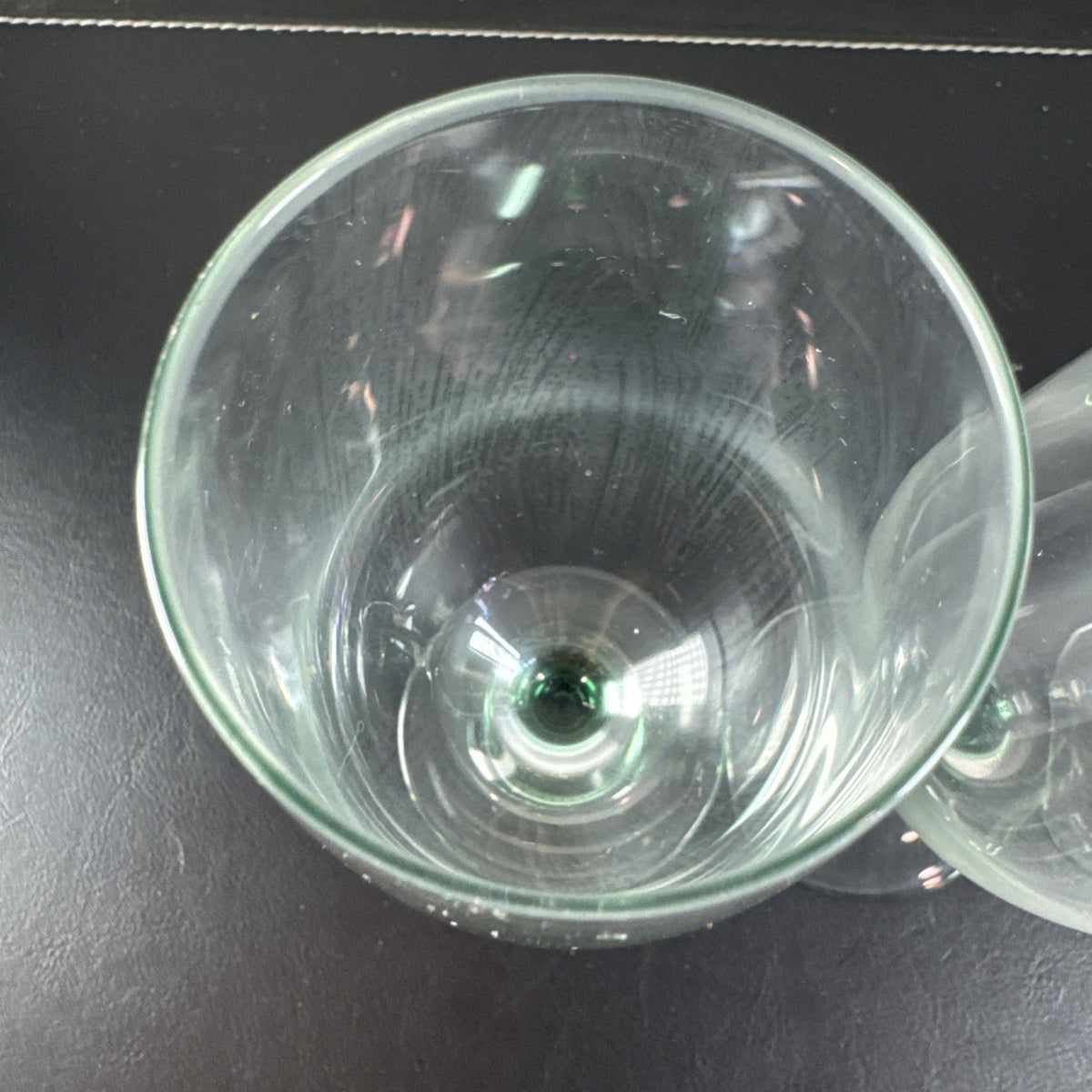 Set of 3 vintage Luminarc French wine glasses with emerald green stems and clear tulip bowls