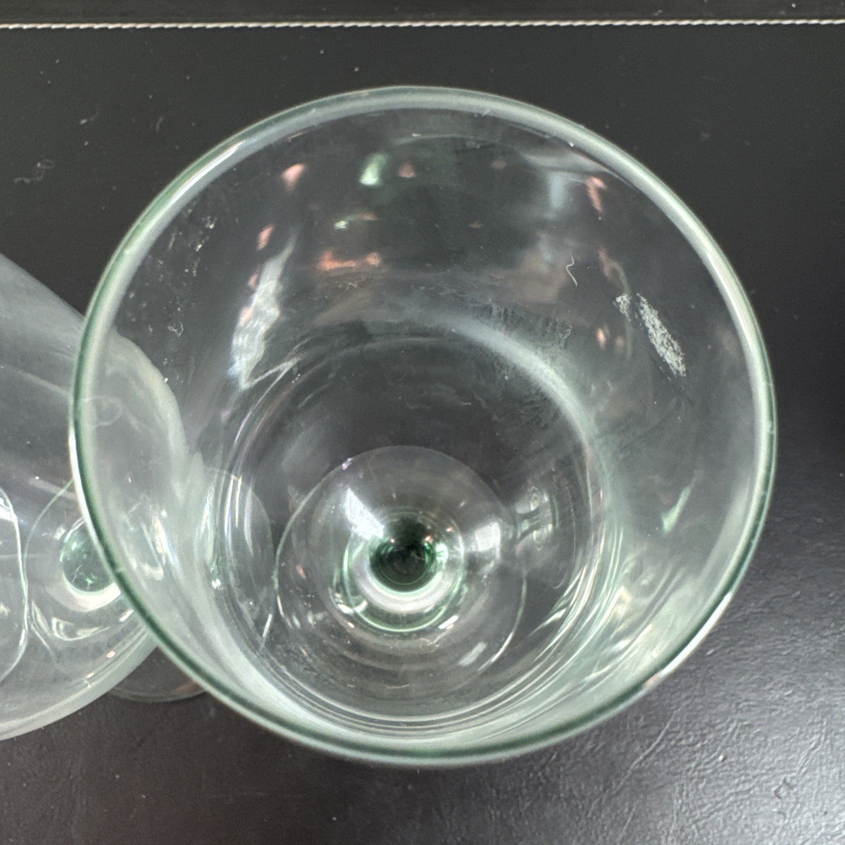 Set of 3 vintage Luminarc French wine glasses with emerald green stems and clear tulip bowls