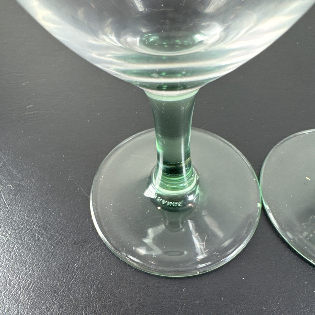 Set of 3 vintage Luminarc French wine glasses with emerald green stems and clear tulip bowls