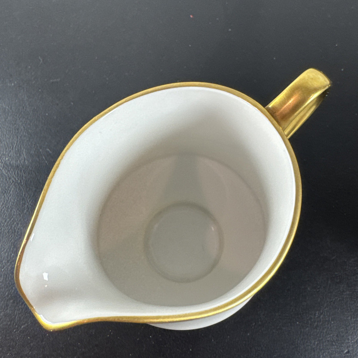 Sango Georgetown pattern 3755 fine china creamer pitcher and covered sugar bowl set with gold handles and trim.