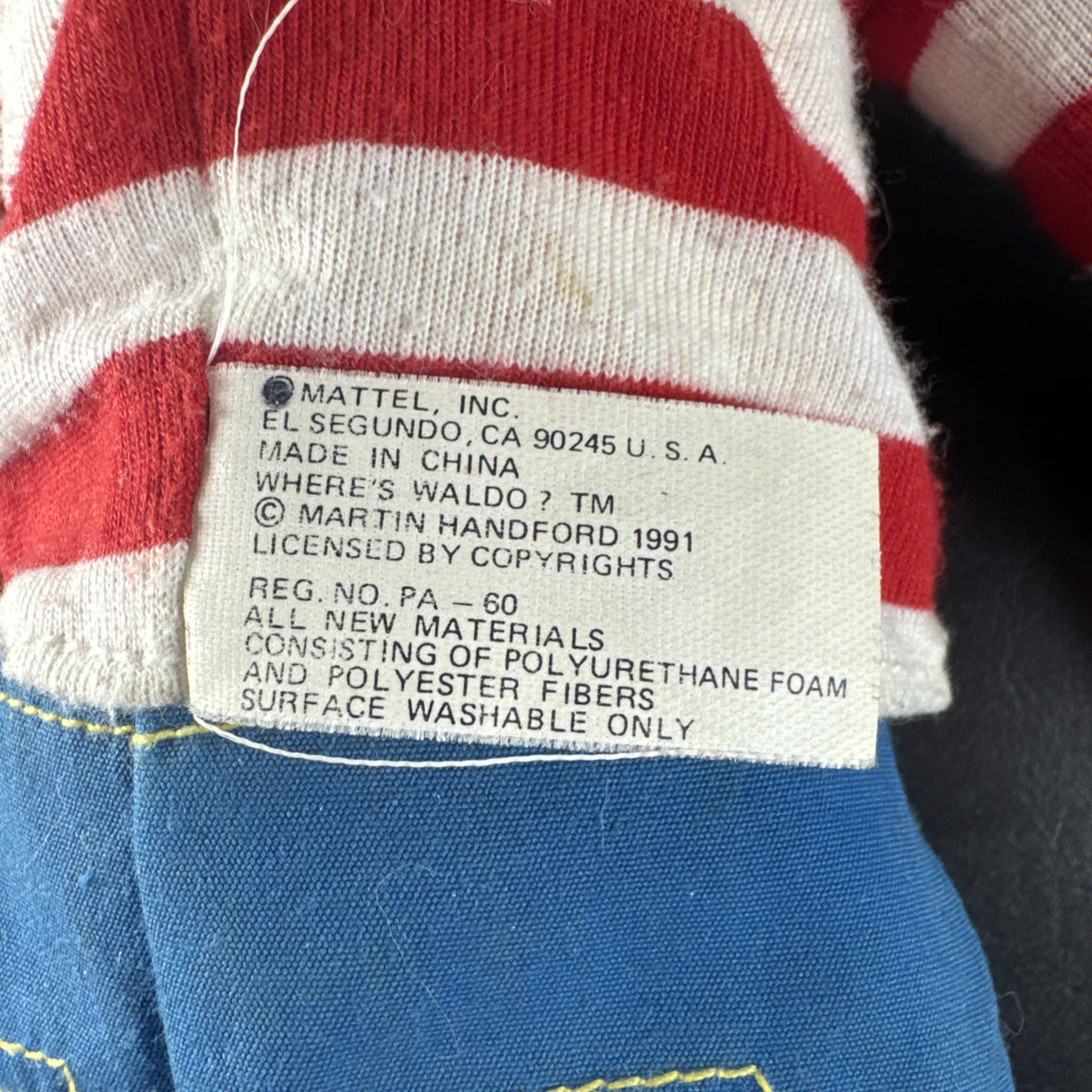 Vintage 1991 Mattel Where's Waldo 18-inch plush and vinyl doll figure with belt accessory