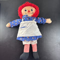 Vintage 1987 Playskool Raggedy Ann 18 inch cloth rag doll in blue dress and white apron