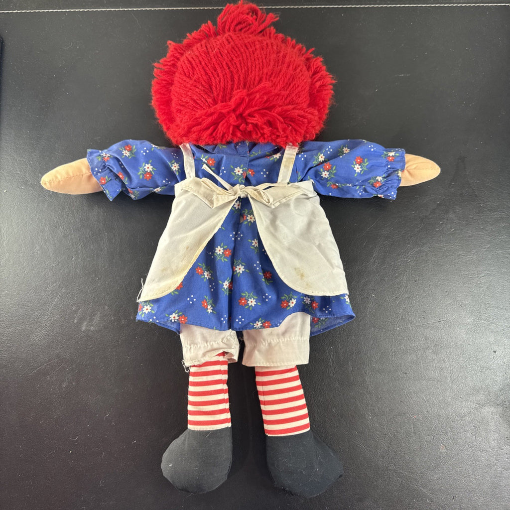 Vintage 1987 Playskool Raggedy Ann 18 inch cloth rag doll in blue dress and white apron