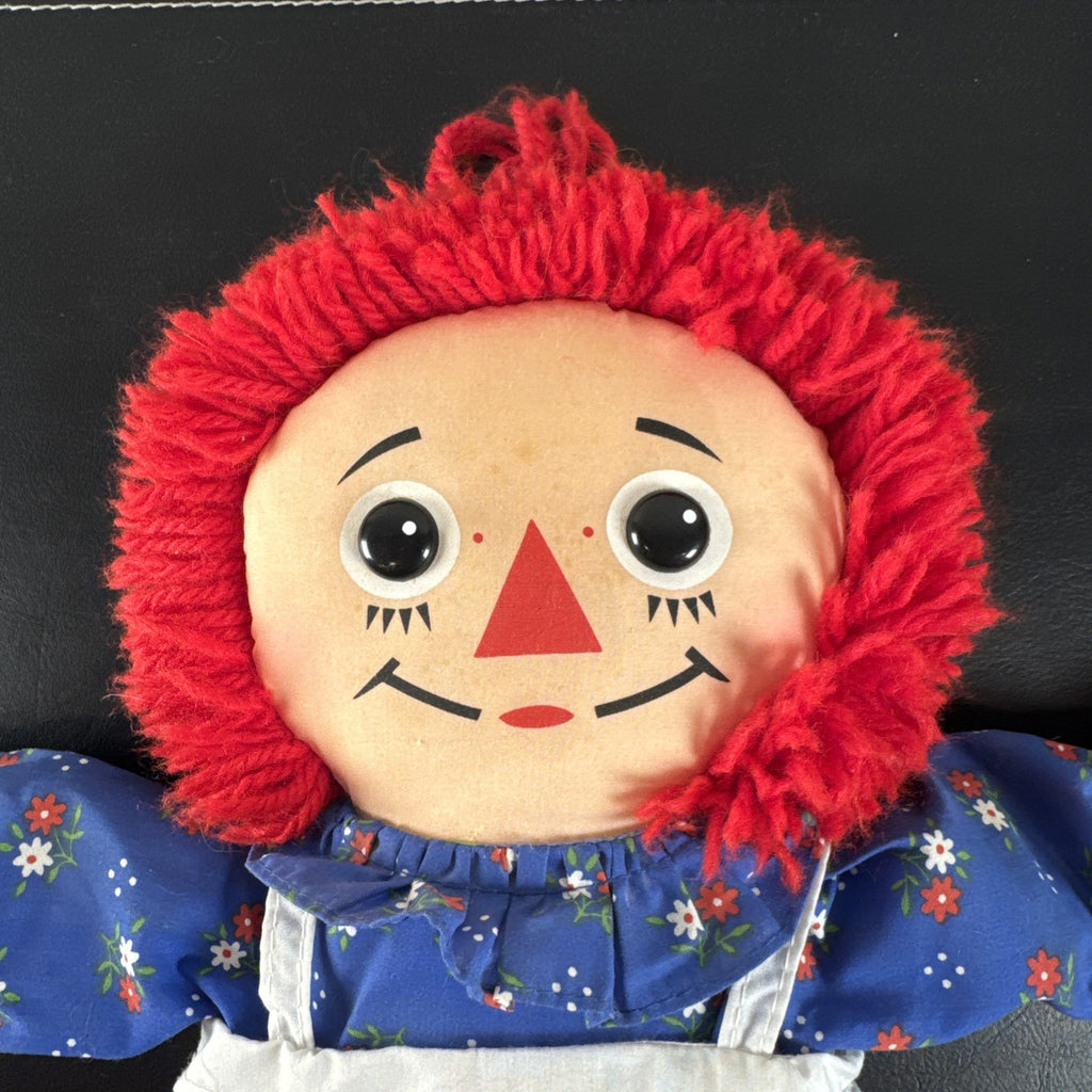 Vintage 1987 Playskool Raggedy Ann 18 inch cloth rag doll in blue dress and white apron