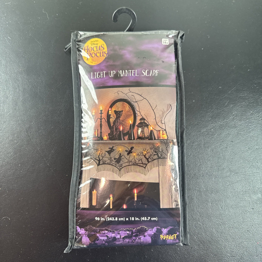 Disney Hocus Pocus light-up black polyester Halloween mantel scarf measuring 96 by 18 inches