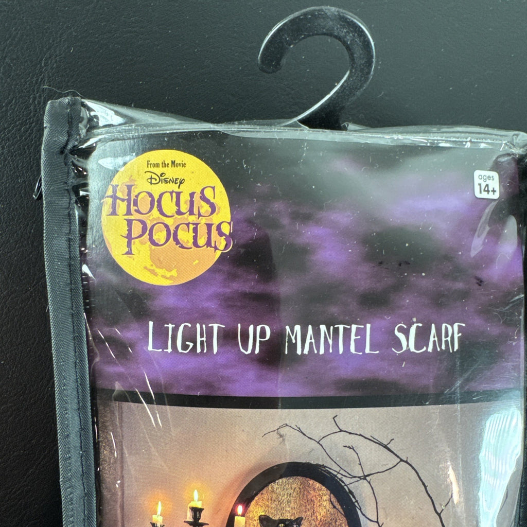 Disney Hocus Pocus light-up black polyester Halloween mantel scarf measuring 96 by 18 inches