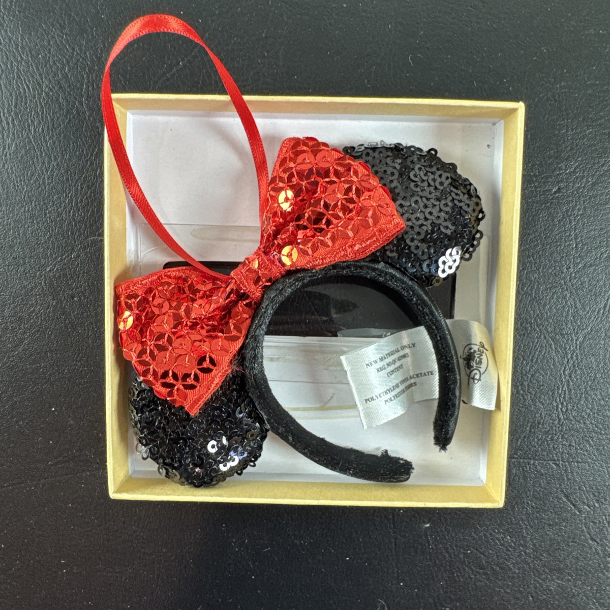 Disney Parks Minnie Mouse Christmas headband ornament featuring sequined ears and bow