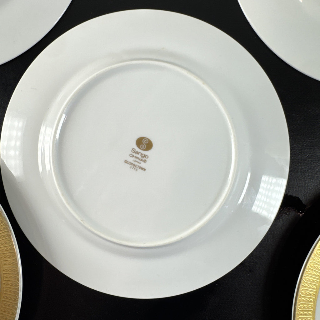Set of six 8-inch Sango Georgetown 3755 fine china salad plates with gold trim made in Japan
