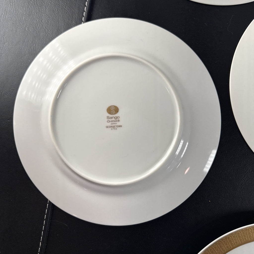 Set of six 8-inch Sango Georgetown 3755 fine china salad plates with gold trim made in Japan