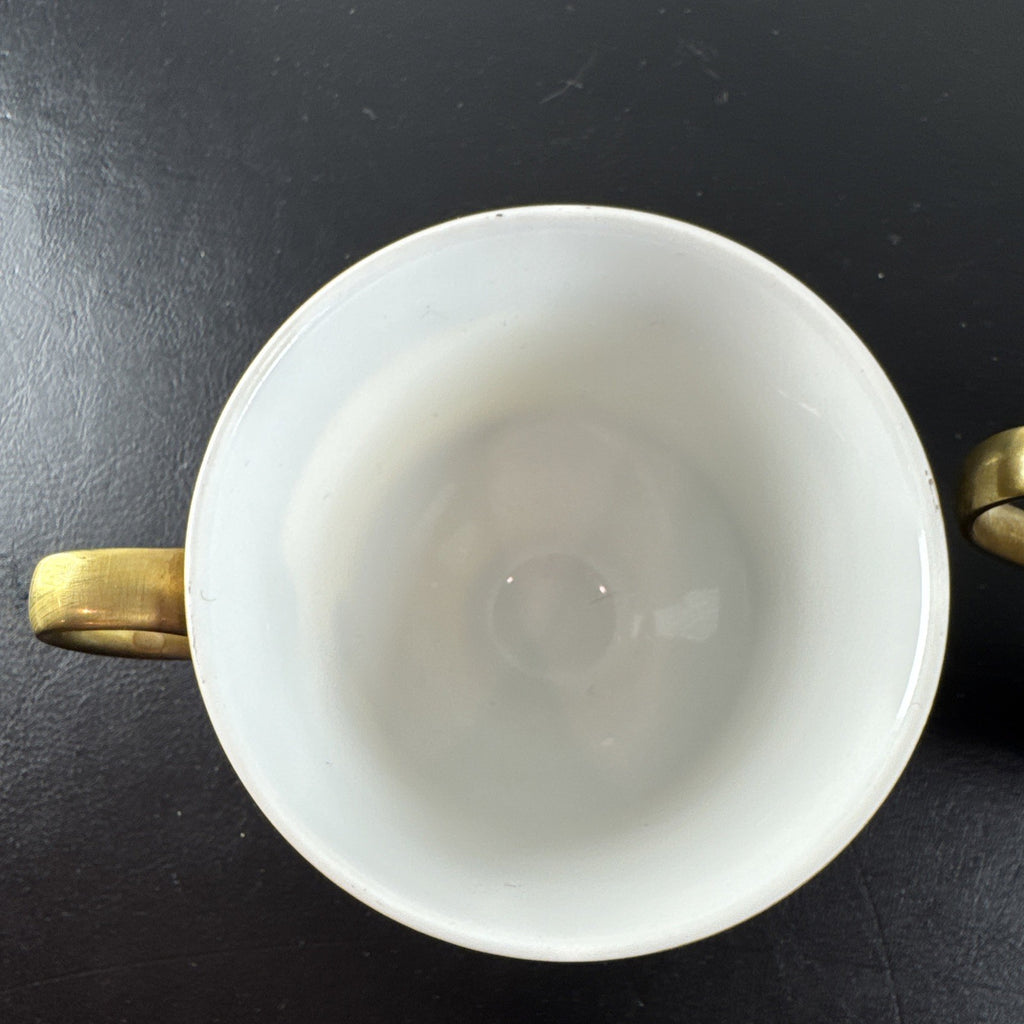 Pair of vintage Japanese Sango Georgetown fine china teacups with heavy gold rim detailing.